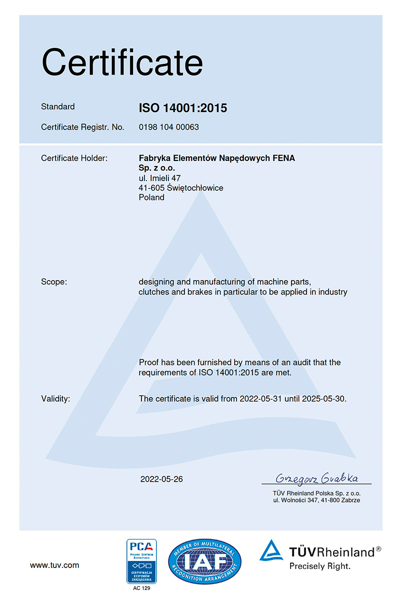 Integrated Quality Management and Environmental Management System Conformity Certificate acc. to EN ISO 14001:2015