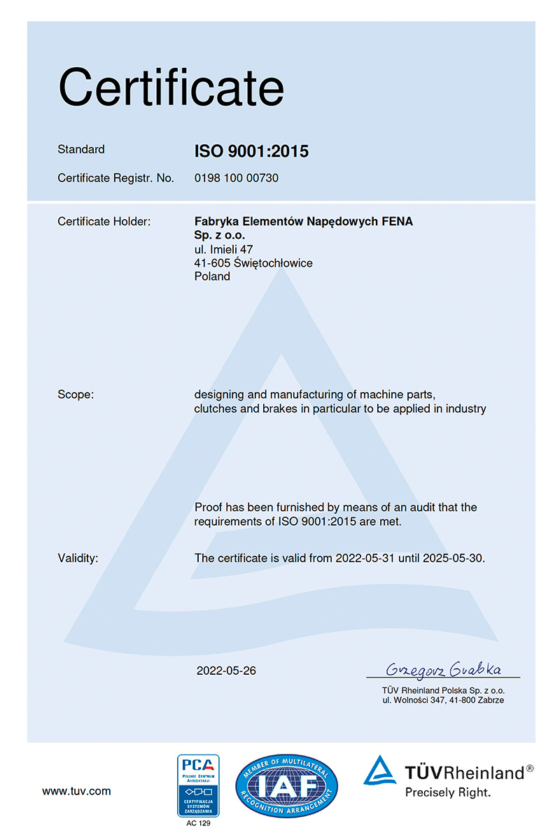 Integrated Quality Management and Environmental Management System Conformity Certificate acc. to EN ISO 9001:2015